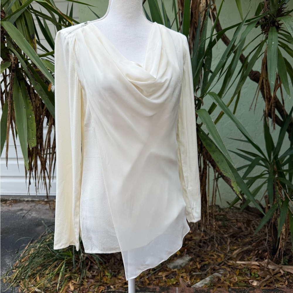 Cream Ivory Chiffon Ruched Blouse